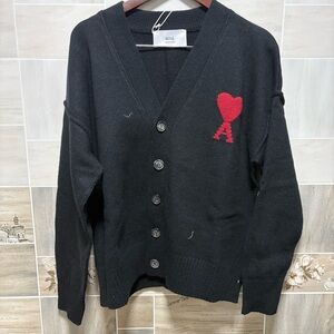 Ami Black Sweater with Red Heart Detail